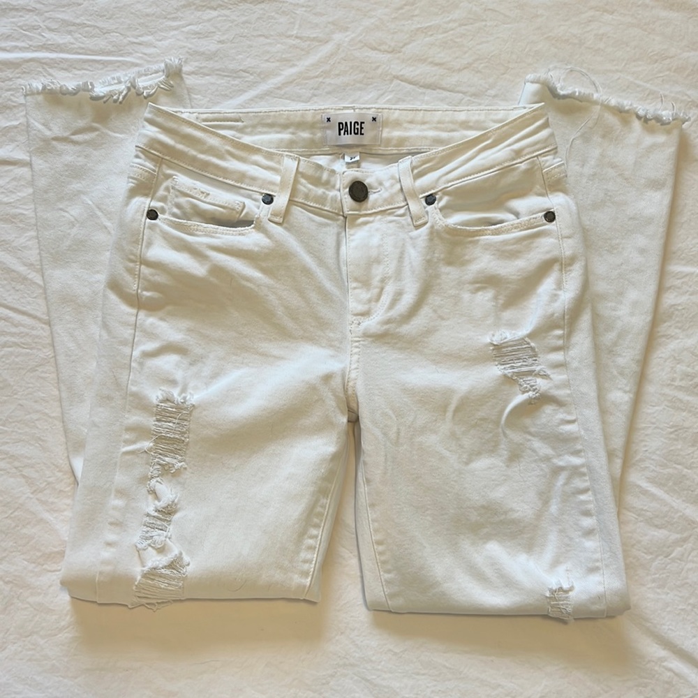 Paige verdugo ultra skinny white cropped and distressed jeans